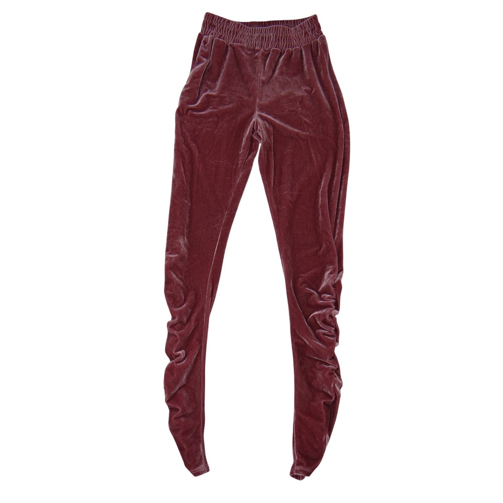 Fashion Nova Womens Mauve Pink Velvet Stacked Ruched Leggings High Rise XS 3325